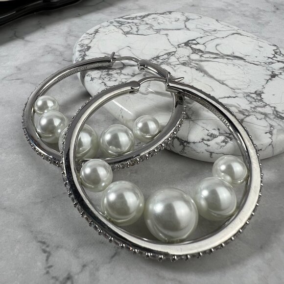 Miu Miu Pearl-Embellished Hoop Earrings - Picture 6 of 6